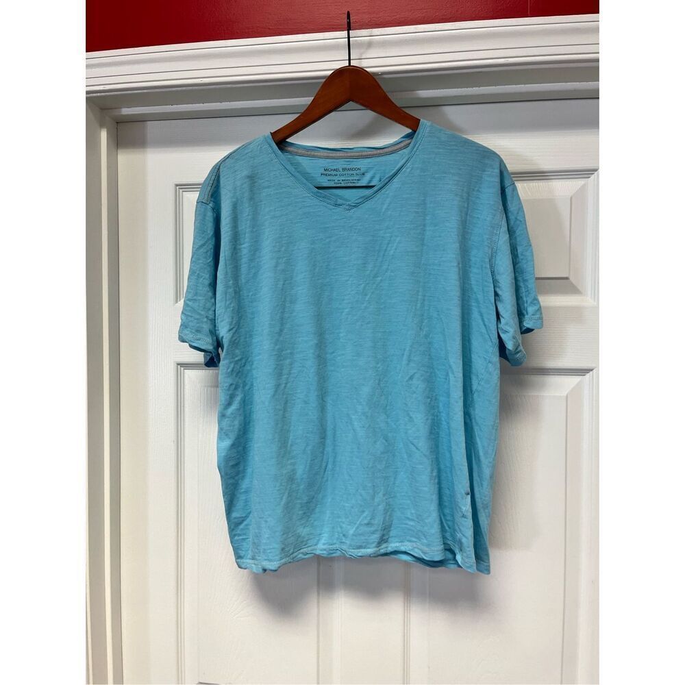 Michael Brandon Aqua Blue V-Neck Slub Cotton T-Shirt Sz XL EUC
